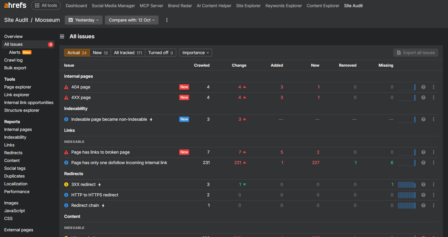 Ahrefs Site Audit Dashboard